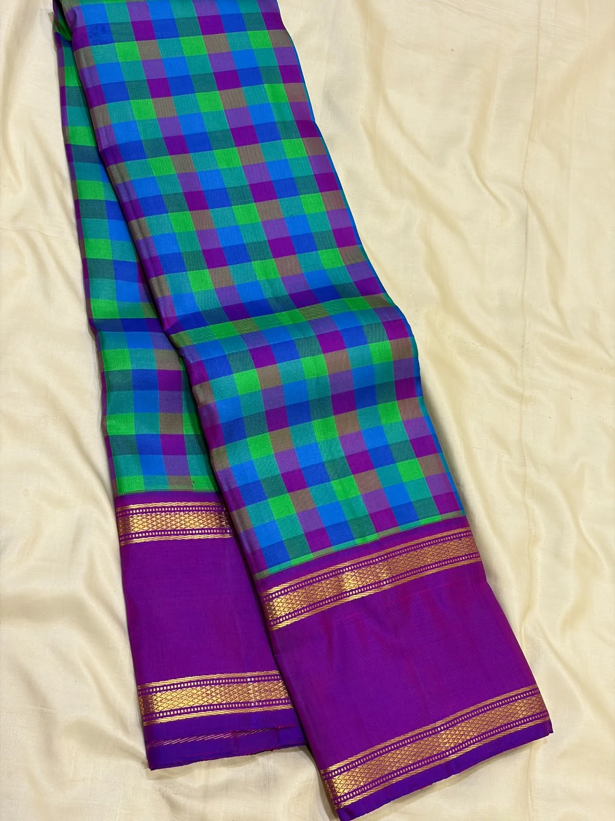 Peacock Kattam Korvai Contrast Kanchipuram Silk Saree